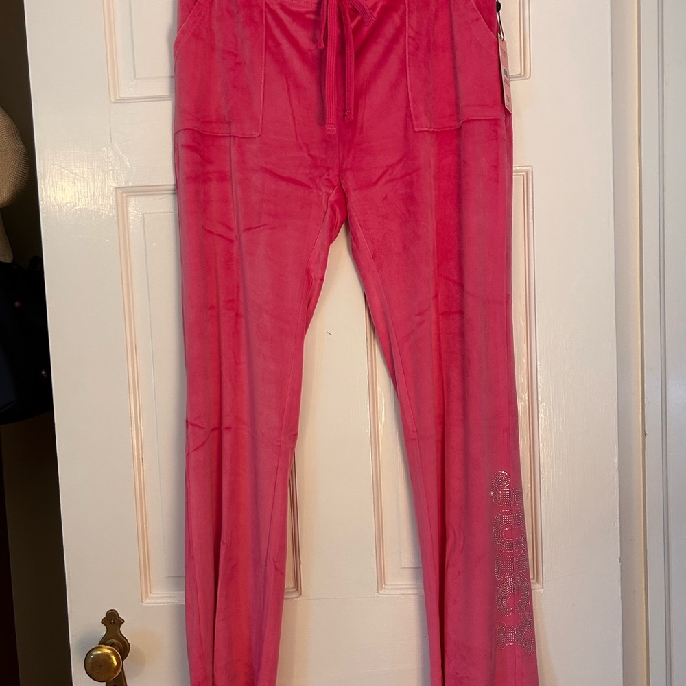 Juicy Couture Pink Velvet Fleece Wide Leg Pants